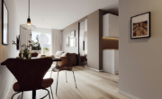 Visualisierung Wohnbereich - Moderne 2-Zimmer-Neubauwohnung im 1. OG – Balkon, Tiefgarage & Fahrstuhl – Zentral in Bruckmühl!